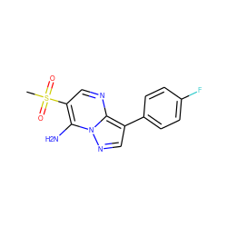 CS(=O)(=O)c1cnc2c(-c3ccc(F)cc3)cnn2c1N ZINC000001390411