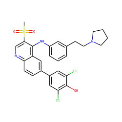 CS(=O)(=O)c1cnc2ccc(-c3cc(Cl)c(O)c(Cl)c3)cc2c1Nc1cccc(CCN2CCCC2)c1 ZINC000203982822