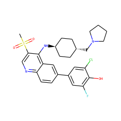 CS(=O)(=O)c1cnc2ccc(-c3cc(F)c(O)c(Cl)c3)cc2c1N[C@H]1CC[C@H](CN2CCCC2)CC1 ZINC000473199389