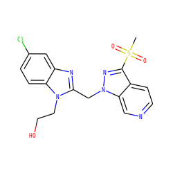 CS(=O)(=O)c1nn(Cc2nc3cc(Cl)ccc3n2CCO)c2cnccc12 ZINC000219572679