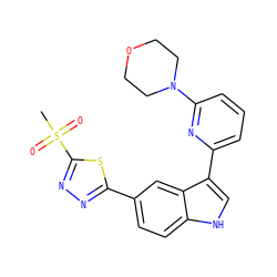 CS(=O)(=O)c1nnc(-c2ccc3[nH]cc(-c4cccc(N5CCOCC5)n4)c3c2)s1 ZINC000204752825