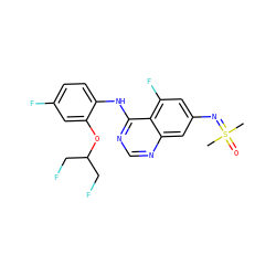 CS(C)(=O)=Nc1cc(F)c2c(Nc3ccc(F)cc3OC(CF)CF)ncnc2c1 ZINC001772636455