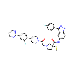 CS[C@@]1(C(=O)Nc2ccc3[nH]nc(-c4ccc(F)cc4)c3c2)CCN(CC(=O)N2CC=C(c3ccc(-c4ncccn4)cc3F)CC2)C1 ZINC000165585454