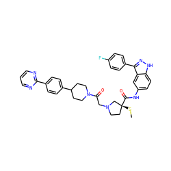 CS[C@@]1(C(=O)Nc2ccc3[nH]nc(-c4ccc(F)cc4)c3c2)CCN(CC(=O)N2CCC(c3ccc(-c4ncccn4)cc3)CC2)C1 ZINC000165586214