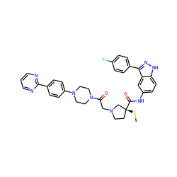 CS[C@@]1(C(=O)Nc2ccc3[nH]nc(-c4ccc(F)cc4)c3c2)CCN(CC(=O)N2CCN(c3ccc(-c4ncccn4)cc3)CC2)C1 ZINC000165587912