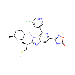 CSC[C@@H](C)c1nc2cc(-c3noc(=O)[nH]3)nc(-c3cncc(Cl)c3)c2n1C[C@H]1CC[C@H](C)CC1 ZINC000261095830