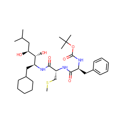 CSC[C@@H](NC(=O)[C@H](Cc1ccccc1)NC(=O)OC(C)(C)C)C(=O)N[C@@H](CC1CCCCC1)[C@@H](O)[C@@H](O)CC(C)C ZINC000026384604