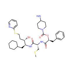 CSC[C@@H](NC(=O)[C@H](Cc1ccccc1)OC(=O)N1CCC(N)CC1)C(=O)N[C@@H](CC1CCCCC1)[C@@H](O)CCSc1ccccn1 ZINC000027106838