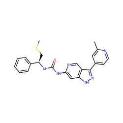 CSC[C@@H](NC(=O)Nc1cc2[nH]nc(-c3ccnc(C)c3)c2cn1)c1ccccc1 ZINC000219767966