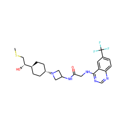 CSC[C@@H](O)[C@H]1CC[C@H](N2CC(NC(=O)CNc3ncnc4ccc(C(F)(F)F)cc34)C2)CC1 ZINC000149195303