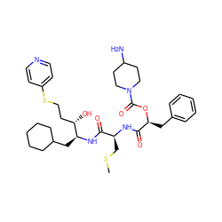 CSC[C@H](NC(=O)[C@H](Cc1ccccc1)OC(=O)N1CCC(N)CC1)C(=O)N[C@@H](CC1CCCCC1)[C@@H](O)CCSc1ccncc1 ZINC000027104885