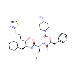 CSC[C@H](NC(=O)[C@H](Cc1ccccc1)OC(=O)N1CCC(N)CC1)C(=O)N[C@@H](CC1CCCCC1)[C@@H](O)CCSc1nccs1 ZINC000027105974