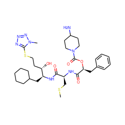 CSC[C@H](NC(=O)[C@H](Cc1ccccc1)OC(=O)N1CCC(N)CC1)C(=O)N[C@@H](CC1CCCCC1)[C@@H](O)CCSc1nnnn1C ZINC000027108777