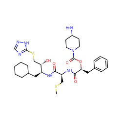 CSC[C@H](NC(=O)[C@H](Cc1ccccc1)OC(=O)N1CCC(N)CC1)C(=O)N[C@@H](CC1CCCCC1)[C@@H](O)CSc1ncn[nH]1 ZINC000027105876