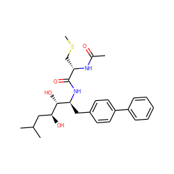 CSC[C@H](NC(C)=O)C(=O)N[C@@H](Cc1ccc(-c2ccccc2)cc1)[C@@H](O)[C@@H](O)CC(C)C ZINC000026579354