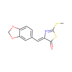 CSC1=N/C(=C\c2ccc3c(c2)OCO3)C(=O)S1 ZINC000004755360