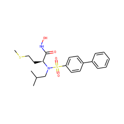 CSCC[C@@H](C(=O)NO)N(CC(C)C)S(=O)(=O)c1ccc(-c2ccccc2)cc1 ZINC000003820614
