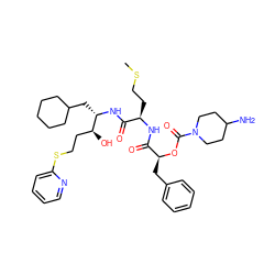 CSCC[C@@H](NC(=O)[C@H](Cc1ccccc1)OC(=O)N1CCC(N)CC1)C(=O)N[C@@H](CC1CCCCC1)[C@@H](O)CCSc1ccccn1 ZINC000027107351