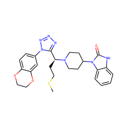 CSCC[C@@H](c1nnnn1-c1ccc2c(c1)OCCO2)N1CCC(n2c(=O)[nH]c3ccccc32)CC1 ZINC000072101853