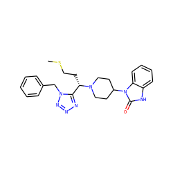 CSCC[C@@H](c1nnnn1Cc1ccccc1)N1CCC(n2c(=O)[nH]c3ccccc32)CC1 ZINC000072136602
