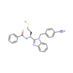 CSCC[C@H](NC(=O)c1ccccc1)c1nc2ccccc2n1Cc1ccc(C#N)cc1 ZINC000009562810