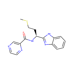 CSCC[C@H](NC(=O)c1cnccn1)c1nc2ccccc2[nH]1 ZINC000016645671