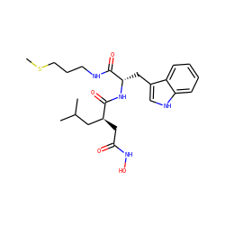 CSCCCNC(=O)[C@H](Cc1c[nH]c2ccccc12)NC(=O)[C@@H](CC(=O)NO)CC(C)C ZINC000027085113