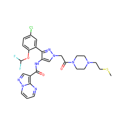 CSCCN1CCN(C(=O)Cn2cc(NC(=O)c3cnn4cccnc34)c(-c3cc(Cl)ccc3OC(F)F)n2)CC1 ZINC001772625632