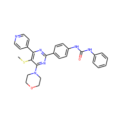 CSc1c(-c2ccncc2)nc(-c2ccc(NC(=O)Nc3ccccc3)cc2)nc1N1CCOCC1 ZINC000205771051