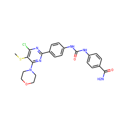 CSc1c(Cl)nc(-c2ccc(NC(=O)Nc3ccc(C(N)=O)cc3)cc2)nc1N1CCOCC1 ZINC000118177655
