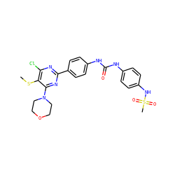 CSc1c(Cl)nc(-c2ccc(NC(=O)Nc3ccc(NS(C)(=O)=O)cc3)cc2)nc1N1CCOCC1 ZINC000118161014