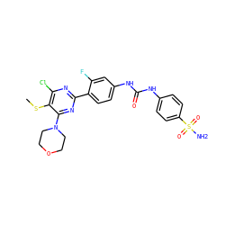 CSc1c(Cl)nc(-c2ccc(NC(=O)Nc3ccc(S(N)(=O)=O)cc3)cc2F)nc1N1CCOCC1 ZINC000118366102