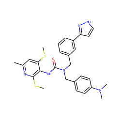CSc1cc(C)nc(SC)c1NC(=O)N(Cc1ccc(N(C)C)cc1)Cc1cccc(-c2cc[nH]n2)c1 ZINC000026486449