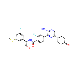 CSc1cc(F)cc([C@@H](CO)NC(=O)c2ccc(-c3nc([C@H]4CC[C@H](O)CC4)cnc3N)cc2F)c1 ZINC001772599843