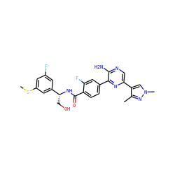 CSc1cc(F)cc([C@@H](CO)NC(=O)c2ccc(-c3nc(-c4cn(C)nc4C)cnc3N)cc2F)c1 ZINC001772611878