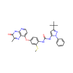 CSc1cc(Oc2ccnc3[nH]c(=O)c(C)nc23)ccc1NC(=O)Nc1cc(C(C)(C)C)nn1-c1ccccc1 ZINC000058576159