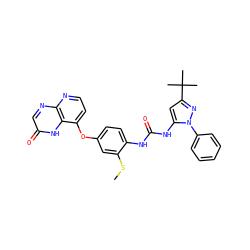 CSc1cc(Oc2ccnc3ncc(=O)[nH]c23)ccc1NC(=O)Nc1cc(C(C)(C)C)nn1-c1ccccc1 ZINC000058541272