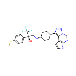 CSc1ccc([C@@](O)(CN[C@H]2CC[C@H](c3nnn4cnc5[nH]ccc5c34)CC2)C(F)(F)F)cc1 ZINC001772634187