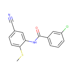 CSc1ccc(C#N)cc1NC(=O)c1cccc(Cl)c1 ZINC000001383065