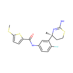 CSc1ccc(C(=O)Nc2ccc(F)c([C@]3(C)CCSC(N)=N3)c2)s1 ZINC000147006554