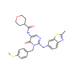 CSc1ccc(Cn2c(Nc3ccc4nc(C)sc4c3)ncc(NC(=O)C3CCOCC3)c2=O)cc1 ZINC000219590480