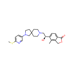 CSc1ccc(N2CCC3(CCN(C[C@H](O)c4ccc5c(c4C)COC5=O)CC3)C2)cn1 ZINC001772592656