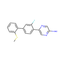 CSc1ccccc1-c1ccc(-c2cnc(N)cn2)c(F)c1 ZINC000224856763