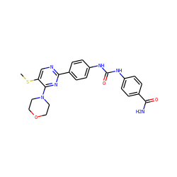 CSc1cnc(-c2ccc(NC(=O)Nc3ccc(C(N)=O)cc3)cc2)nc1N1CCOCC1 ZINC000205770883