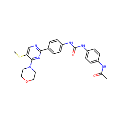 CSc1cnc(-c2ccc(NC(=O)Nc3ccc(NC(C)=O)cc3)cc2)nc1N1CCOCC1 ZINC000118175731
