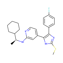 CSc1nc(-c2ccc(F)cc2)c(-c2ccnc(N[C@@H](C)C3CCCCC3)c2)[nH]1 ZINC000040980833