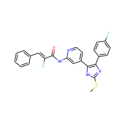 CSc1nc(-c2ccc(F)cc2)c(-c2ccnc(NC(=O)/C(F)=C/c3ccccc3)c2)[nH]1 ZINC000064527138