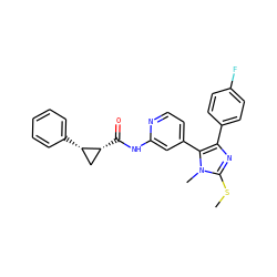 CSc1nc(-c2ccc(F)cc2)c(-c2ccnc(NC(=O)[C@@H]3C[C@@H]3c3ccccc3)c2)n1C ZINC000169321572