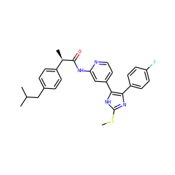 CSc1nc(-c2ccc(F)cc2)c(-c2ccnc(NC(=O)[C@H](C)c3ccc(CC(C)C)cc3)c2)[nH]1 ZINC000064503580