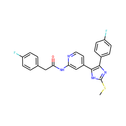 CSc1nc(-c2ccc(F)cc2)c(-c2ccnc(NC(=O)Cc3ccc(F)cc3)c2)[nH]1 ZINC000064512245